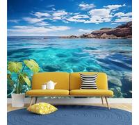 Tzxztt Three Dimensional Blue Sky White Clouds Sea Mountain Peaks Modern 3D Wallpaper Premium Textured Silk Neutral Tones Material Ideal for Living Room Bedroom-200cm×140cm