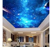 Tzxztt Three Dimensional Blue Starry Sky Planet Universe Modern 3D Wallpaper Premium Textured Silk Neutral Tones Material Ideal for Living Room Bedroom-350cm×256cm