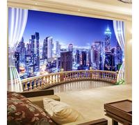 Tzxztt Three Dimensional City Architecture Blue Sky Night Landscape Modern 3D Wallpaper Premium Textured Silk Neutral Tones Material Ideal for Living Room Bedroom-400cm×280cm