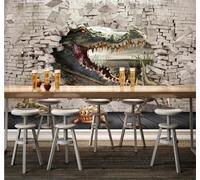 Tzxztt Three Dimensional Crocodile Dinosaur Tortoise Breaking Through A Wall Modern 3D Wallpaper Premium Textured Silk Neutral Tones Material Ideal for Living Room Bedroom-150cm×105cm