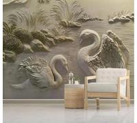 Tzxztt Three Dimensional Distinctive Artistic Relief Landscape Swan Modern 3D Wallpaper Premium Textured Silk Neutral Tones Material Ideal for Living Room Bedroom-430cm×300cm