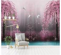 Tzxztt Three Dimensional Dream Pink Peach Blossom Swan Lake Landscape Modern 3D Wallpaper Premium Textured Silk Neutral Tones Material Ideal for Living Room Bedroom-350cm×256cm