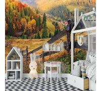 Tzxztt Three Dimensional Elegant Autumn Forest Mountain Peaks Modern 3D Wallpaper Premium Textured Silk Neutral Tones Material Ideal for Living Room Bedroom-350cm×256cm