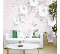 Tzxztt Three Dimensional Embossed Floral Diamond Butterfly Lines Modern 3D Wallpaper Premium Textured Silk Neutral Tones Material Ideal for Living Room Bedroom-250cm×170cm