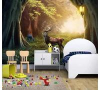 Tzxztt Three Dimensional Forest Sunlight Reindeer Natural Landscape Modern 3D Wallpaper Premium Textured Silk Neutral Tones Material Ideal for Living Room Bedroom-350cm×256cm