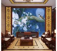 Tzxztt Three Dimensional Fresh Aesthetic Blue Hand Drawn Flowers and Birds Modern 3D Wallpaper Premium Textured Silk Neutral Tones Material Ideal for Living Room Bedroom-250cm×170cm