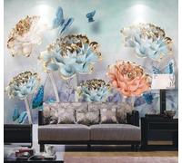 Tzxztt Three Dimensional Fresh Elegant Floral Relief Butterflies Modern 3D Wallpaper Premium Textured Silk Neutral Tones Material Ideal for Living Room Bedroom-300cm×210cm
