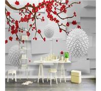 Tzxztt Three Dimensional Geometric Sphere Red Flower Modern 3D Wallpaper Premium Textured Silk Neutral Tones Material Ideal for Living Room Bedroom-200cm×140cm