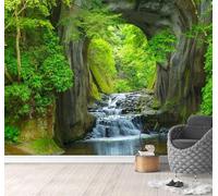 Tzxztt Three Dimensional Green Forest Mountain Peaks Waterfall Modern 3D Wallpaper Premium Textured Silk Neutral Tones Material Ideal for Living Room Bedroom-250cm×170cm
