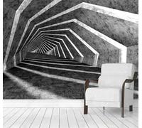 Tzxztt Three Dimensional Grey Geometric Tunnel Spatial Extension Modern 3D Wallpaper Premium Textured Silk Neutral Tones Material Ideal for Living Room Bedroom-300cm×210cm