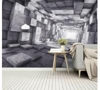 Tzxztt Three Dimensional Grey Geometric Tunnel Spatial Extension Modern 3D Wallpaper Premium Textured Silk Neutral Tones Material Ideal for Living Room Bedroom-200cm×140cm