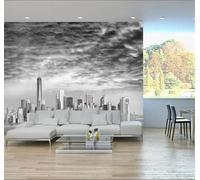 Tzxztt Three Dimensional Grey Urban Architecture Sky River Modern 3D Wallpaper Premium Textured Silk Neutral Tones Material Ideal for Living Room Bedroom-200cm×140cm