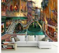 Tzxztt Three Dimensional Hand Drawn Vintage City Architecture River Modern 3D Wallpaper Premium Textured Silk Neutral Tones Material Ideal for Living Room Bedroom-250cm×170cm