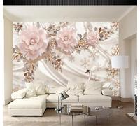 Tzxztt Three Dimensional Luxurious Cosy Swans Jewellery Flowers Modern 3D Wallpaper Premium Textured Silk Neutral Tones Material Ideal for Living Room Bedroom-200cm×140cm