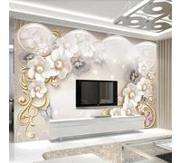 Tzxztt Three Dimensional Luxurious Pearl Butterfly White Flowers Modern 3D Wallpaper Premium Textured Silk Neutral Tones Material Ideal for Living Room Bedroom-250cm×170cm