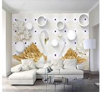 Tzxztt Three Dimensional Minimalist Geometric Swan Flowers Modern 3D Wallpaper Premium Textured Silk Neutral Tones Material Ideal for Living Room Bedroom-350cm×256cm