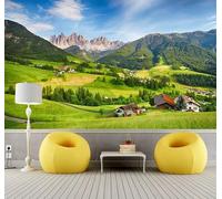 Tzxztt Three Dimensional Mountain Peaks Green Forest Houses Modern 3D Wallpaper Premium Textured Silk Neutral Tones Material Ideal for Living Room Bedroom-300cm×210cm