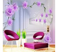 Tzxztt Three Dimensional Purple Floral Corridor Spatial Extension Modern 3D Wallpaper Premium Textured Silk Neutral Tones Material Ideal for Living Room Bedroom-400cm×280cm