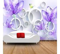 Tzxztt Three Dimensional Purple Flowers Circular Butterfly Modern 3D Wallpaper Premium Textured Silk Neutral Tones Material Ideal for Living Room Bedroom-430cm×300cm