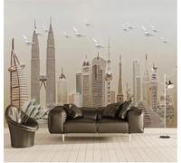 Tzxztt Three Dimensional Relief Architecture Birds in Flight Art Modern 3D Wallpaper Premium Textured Silk Neutral Tones Material Ideal for Living Room Bedroom-250cm×170cm