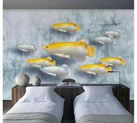 Tzxztt Three Dimensional Relief Prosperity Gold Nine Fish Modern 3D Wallpaper Premium Textured Silk Neutral Tones Material Ideal for Living Room Bedroom-430cm×300cm