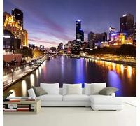 Tzxztt Three Dimensional Sky City Architecture Rivers Nightscape Modern 3D Wallpaper Premium Textured Silk Neutral Tones Material Ideal for Living Room Bedroom-200cm×140cm