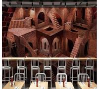 Tzxztt Three Dimensional Unique Art Architecture Red Brick Bar Modern 3D Wallpaper Premium Textured Silk Neutral Tones Material Ideal for Living Room Bedroom-300cm×210cm