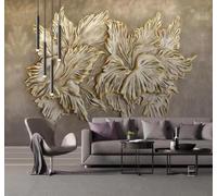 Tzxztt Three Dimensional Unique Art Gold Relief Blooming Flowers Modern 3D Wallpaper Premium Textured Silk Neutral Tones Material Ideal for Living Room Bedroom-250cm×170cm