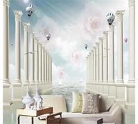Tzxztt Three Dimensional Unique Roman Columns Roses Hot Air Balloons Modern 3D Wallpaper Premium Textured Silk Neutral Tones Material Ideal for Living Room Bedroom-200cm×140cm