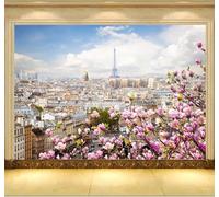 Tzxztt Three Dimensional Urban Architecture Flowers Towers Landscapes Modern 3D Wallpaper Premium Textured Silk Neutral Tones Material Ideal for Living Room Bedroom-250cm×170cm