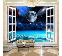 Tzxztt Three Dimensional Window Galaxy Universe Planet Modern 3D Wallpaper Premium Textured Silk Neutral Tones Material Ideal for Living Room Bedroom-150cm×105cm