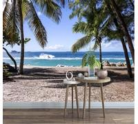Tzxztt Tropical Coconut Trees Ocean Beach Scenery Modern 3D Wallpaper Premium Textured Silk Neutral Tones Material Ideal for Living Room Bedroom-150cm×105cm