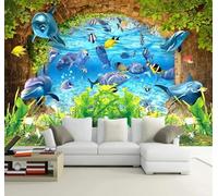 Tzxztt Underwater World Ocean Dolphins Schools of Fish Seaweed Modern 3D Wallpaper Premium Textured Silk Neutral Tones Material Ideal for Living Room Bedroom-400cm×280cm