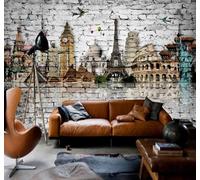 Tzxztt Vintage Brick Wall Hand Painted Architecture Art Modern 3D Wallpaper Premium Textured Silk Neutral Tones Material Ideal for Living Room Bedroom-400cm×280cm