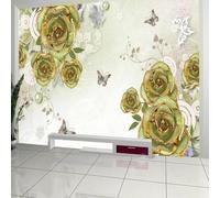 Tzxztt Vintage Golden Art Flower Butterfly Modern 3D Wallpaper Premium Textured Silk Neutral Tones Material Ideal for Living Room Bedroom-400cm×280cm