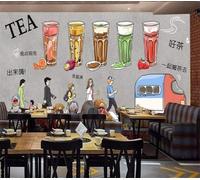 Tzxztt Vintage Industrial Style Milk Tea Shop Hand Painted Juice Drink Modern 3D Wallpaper Premium Textured Silk Neutral Tones Material Ideal for Living Room Bedroom-400cm×280cm