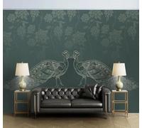 Tzxztt Vintage Luxury Peacock Gold Thread Flowers Blooming Modern 3D Wallpaper Premium Textured Silk Neutral Tones Material Ideal for Living Room Bedroom-300cm×210cm