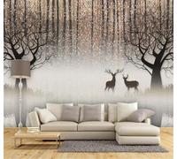 Tzxztt Vintage Nostalgic Beautiful Forest Reindeer Modern 3D Wallpaper Premium Textured Silk Neutral Tones Material Ideal for Living Room Bedroom-250cm×170cm