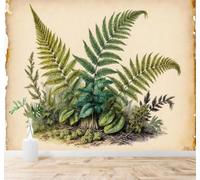 Tzxztt Vintage Plants Fern Illustrations Green Leaves Natural Plants Modern 3D Wallpaper Premium Textured Silk Neutral Tones Material Ideal for Living Room Bedroom-300cm×210cm