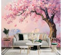Tzxztt Watercolour Falling Petals Pink Cherry Blossom Tree Gentle Landscape Modern 3D Wallpaper Premium Textured Silk Neutral Tones Material Ideal for Living Room Bedroom-300cm×210cm
