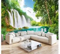 Tzxztt Waterfall Lake Swans Forest Birds in Flight Modern 3D Wallpaper Premium Textured Silk Neutral Tones Material Ideal for Living Room Bedroom-150cm×105cm