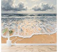 Tzxztt Waves Beach Cloudy Sky Seascape Art Modern 3D Wallpaper Premium Textured Silk Neutral Tones Material Ideal for Living Room Bedroom-150cm×105cm