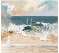 Tzxztt Waves Cloudy Sky Sandy Beach Seascape Artistic Modern 3D Wallpaper Premium Textured Silk Neutral Tones Material Ideal for Living Room Bedroom-400cm×280cm