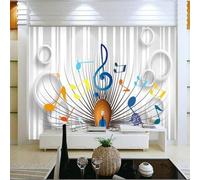 Tzxztt White Circular Colourful Musical Notes Peacock Modern 3D Wallpaper Premium Textured Silk Neutral Tones Material Ideal for Living Room Bedroom-150cm×105cm