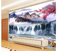 Tzxztt White Clouds High Mountains Fairyland Waterfalls Wealth Feng Shui Modern 3D Wallpaper Premium Textured Silk Neutral Tones Material Ideal for Living Room Bedroom-250cm×170cm