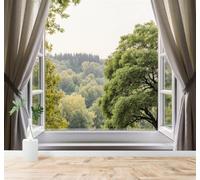 Tzxztt Window Green Forest Trees Natural Landscape Modern 3D Wallpaper Premium Textured Silk Neutral Tones Material Ideal for Living Room Bedroom-200cm×140cm