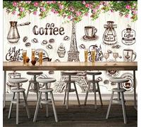 Tzxztt Wood Grain Coffee Architecture Green Leaves Flowers Modern 3D Wallpaper Premium Textured Silk Neutral Tones Material Ideal for Living Room Bedroom-200cm×140cm