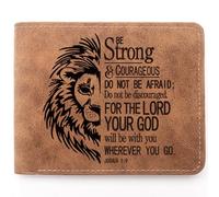 TZYTHT Christian Gifts Leather Wallet for Men, Engraved Personalized Bible Verse Faith Religious Birthday Inspiring Gifts, JOSHUA 1:9, Slim Bi-Fold Wallet, Brown