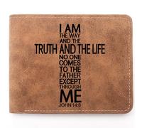 TZYTHT Christian Gifts Leather Wallet for Men, Engraved Personalized Leather Wallet Bible Verse Faith Religious Birthday Inspiring Gifts, JOHN 14:6, Christian Gifts