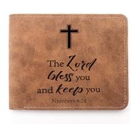 TZYTHT Christian Gifts Leather Wallet for Men, Engraved Personalized Leather Wallet Bible Verse Faith Religious Birthday Inspiring Gifts, Numbers 6:24, Christian Gifts